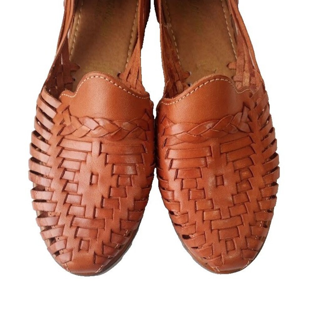 Macarena Collection Women’s Brown Leather Huarache Flats Woven Slip On  Size 8 - Picture 3 of 13
